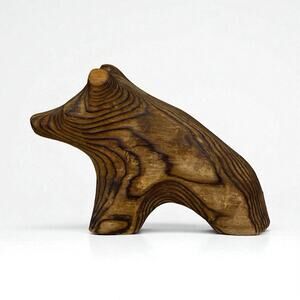 Vintage Wood Bear Cub Hand Carved Shelf Sitter Rustic Cabin Country